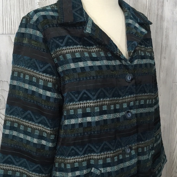 Vintage Womens Blazer Blue Turquoise Geometric Pattern Size 14 - Picture 3 of 9